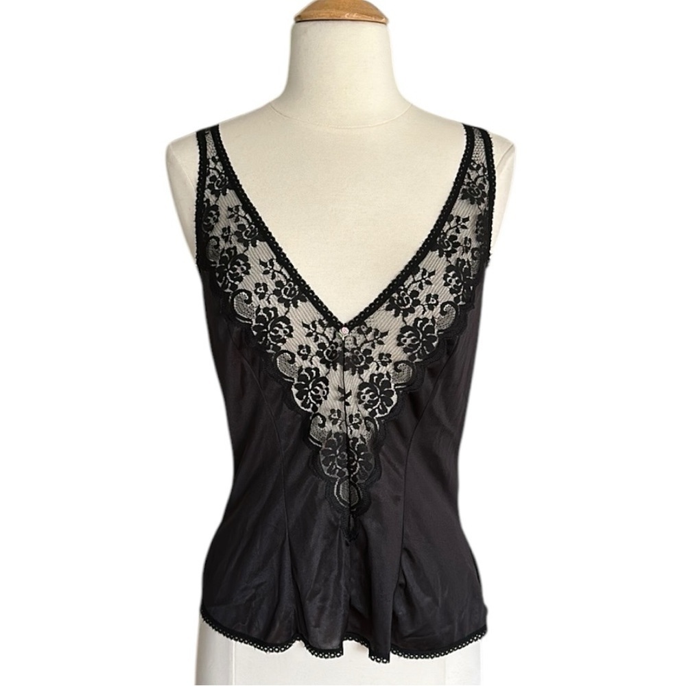 Vintage 70s 80s JCPenney Fantasia Black Lace Camisole Sheer‎ Whimsigoth 36